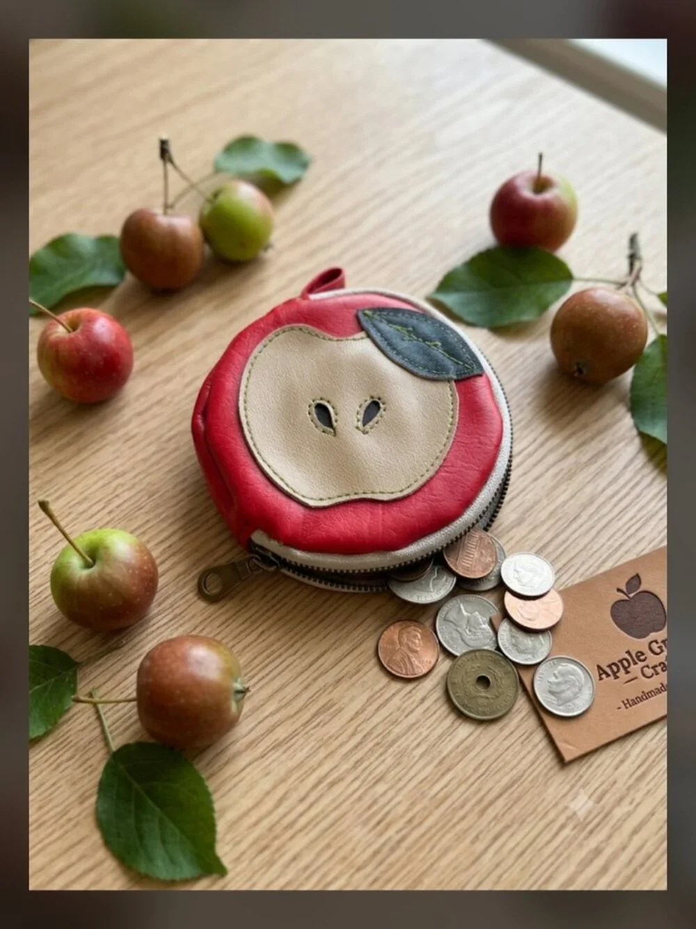 Apple Craft Red Leather Apple Coin Wallet